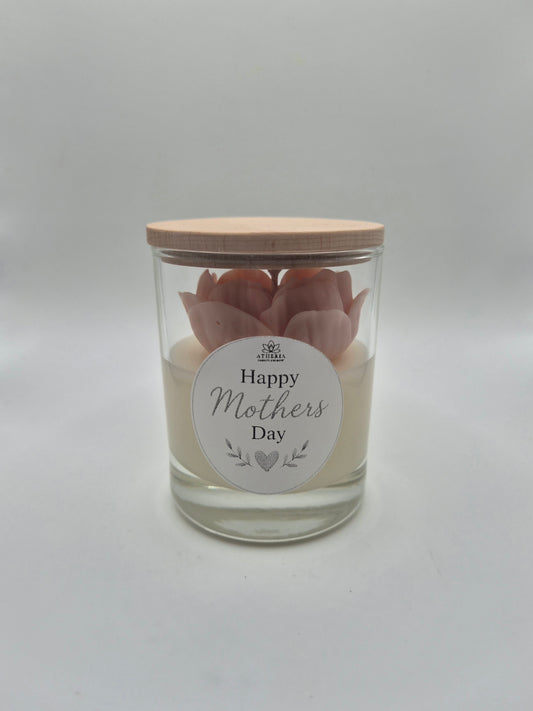 "Happy Mothers Day" με Διακοσμητικό Λουλούδι-καρδιά.